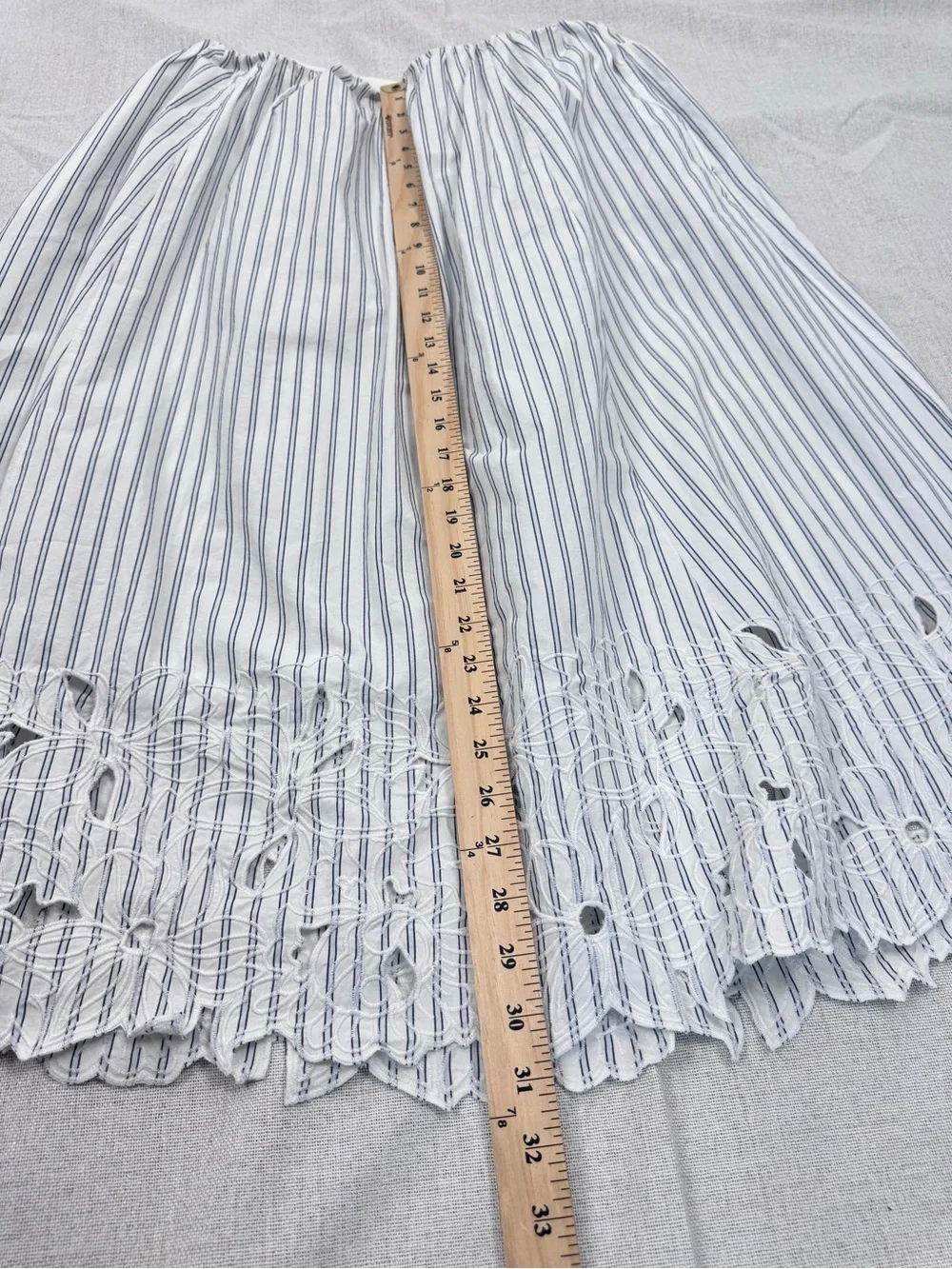 J.Crew Embroidered Pull-On Midi Skirt Striped White CS867